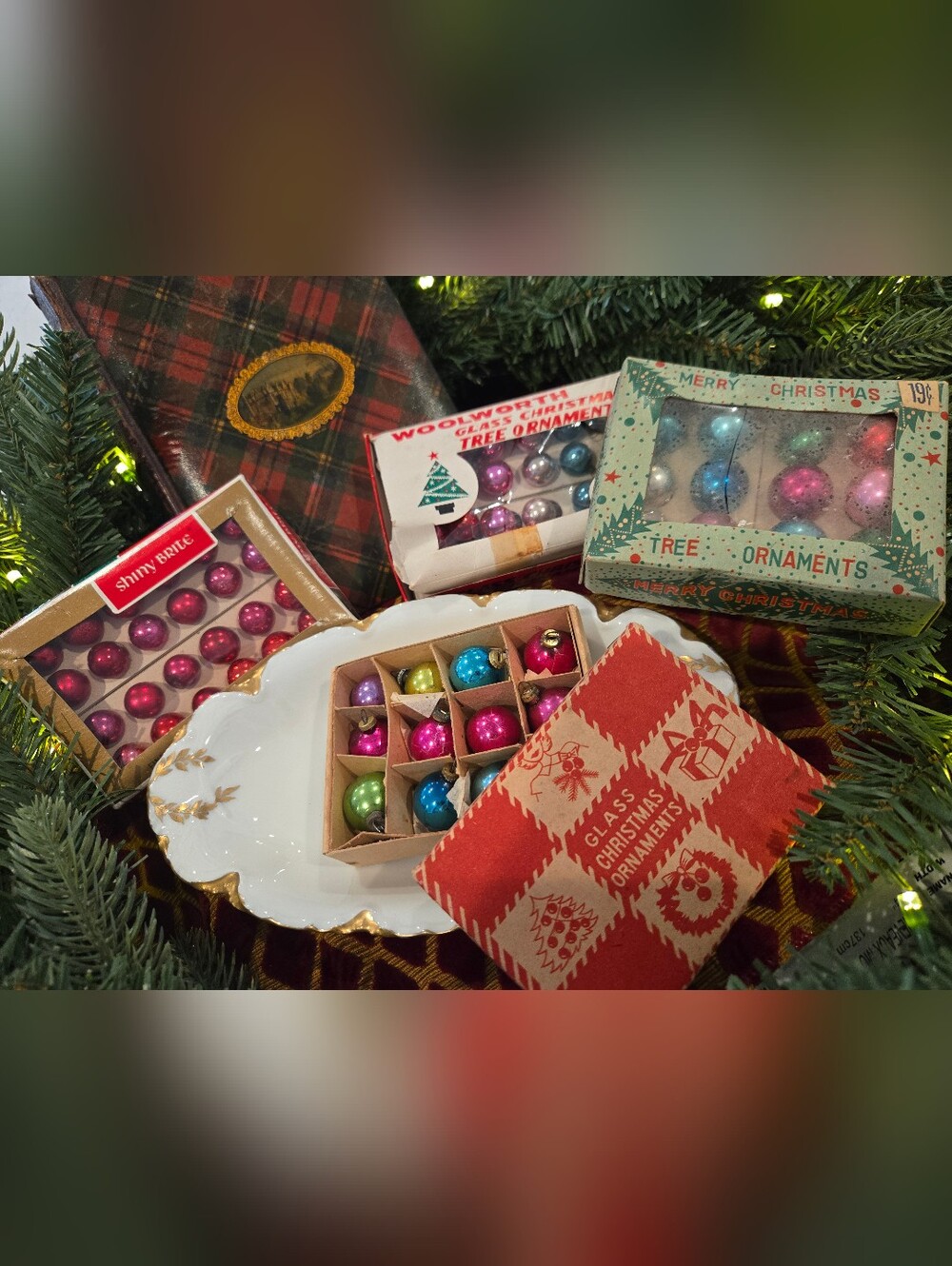 Lrg Vintage Retro 1930/40's Mini Assorted Glass Christmas  Ornaments - Multi